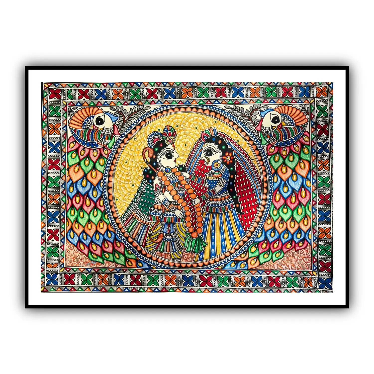 Artdarshan Madhubani Art Painting | Handmade Ram Sita Vivaah Design – Traditional Wall Decoration for Living Room, Bedroom & Office
